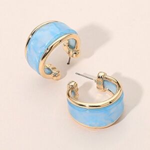 Chunky Blue and Gold Resin Hoop Earrings